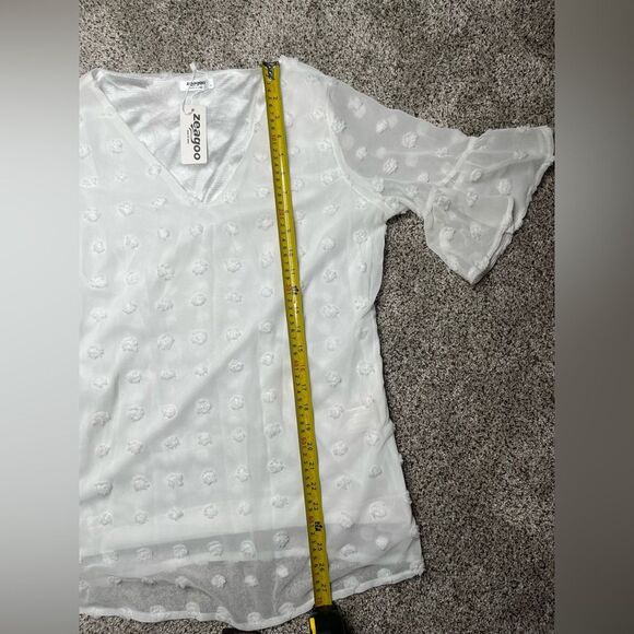 NWT Swiss Dot Chiffon 3/4 Ruffle Sleeve Blouse - Zeagoo Size Small #83 - Picture 5 of 13